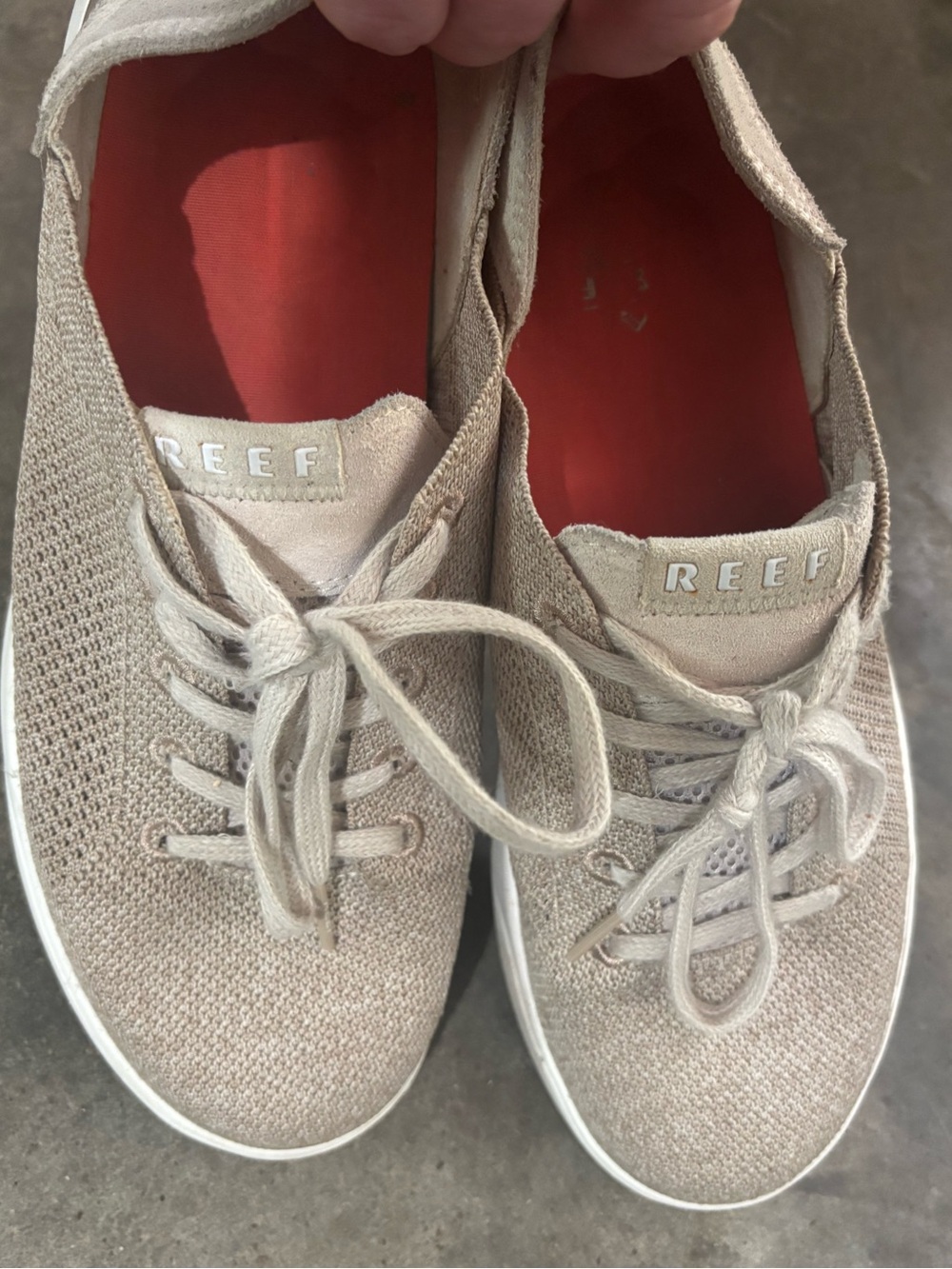 Reef Women’s Knit Lace-Up Sneakers in Light Beige with Orange Insole